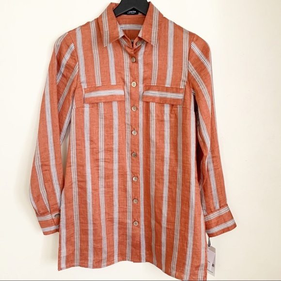 Worth New York Linen Blend Stripe Button Shirt XP New - Picture 1 of 9